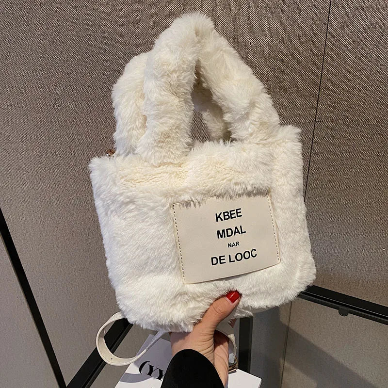 Warm Faux Fur Tote Handbag for Women Mini Purse