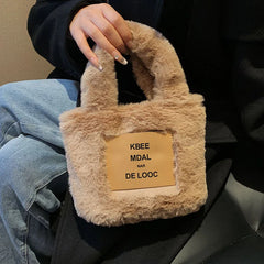 Warm Faux Fur Tote Handbag for Women Mini Purse