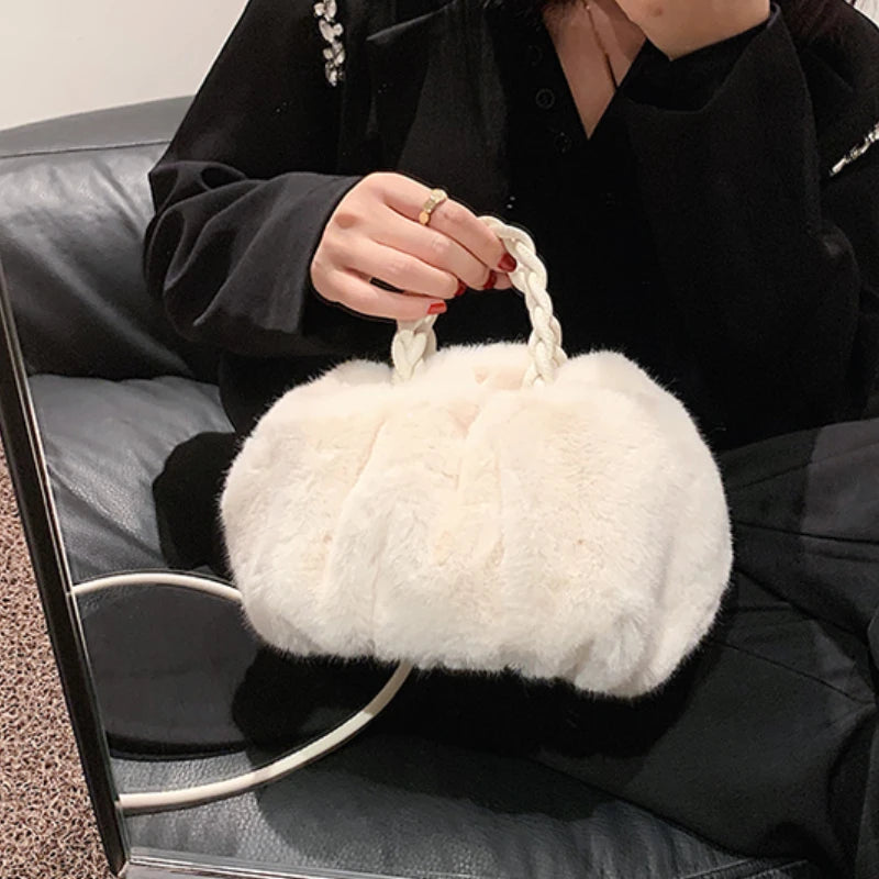 Winter Woolen Faux Fur Teddy Plush Tote Bag Retro Handbag