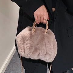 Winter Woolen Faux Fur Teddy Plush Tote Bag Retro Handbag