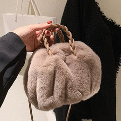 Winter Woolen Faux Fur Teddy Plush Tote Bag Retro Handbag