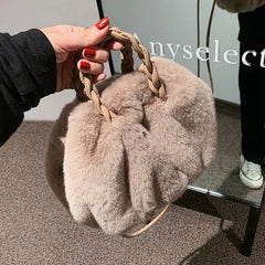 Winter Woolen Faux Fur Teddy Plush Tote Bag Retro Handbag