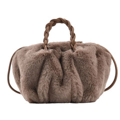 Winter Woolen Faux Fur Teddy Plush Tote Bag Retro Handbag