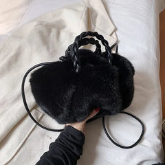 Winter Woolen Faux Fur Teddy Plush Tote Bag Retro Handbag