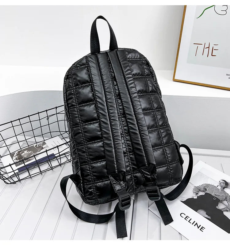 Winter Women Backpack Space Pad Cotton Feather Down Bag Travel Backpacks