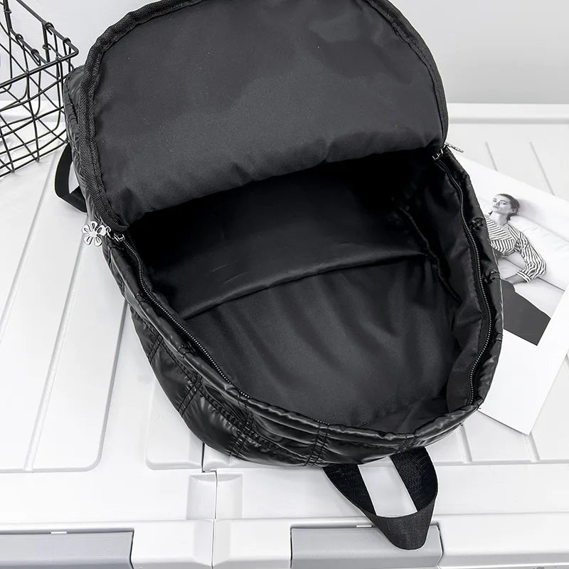 Winter Women Backpack Space Pad Cotton Feather Down Bag Travel Backpacks