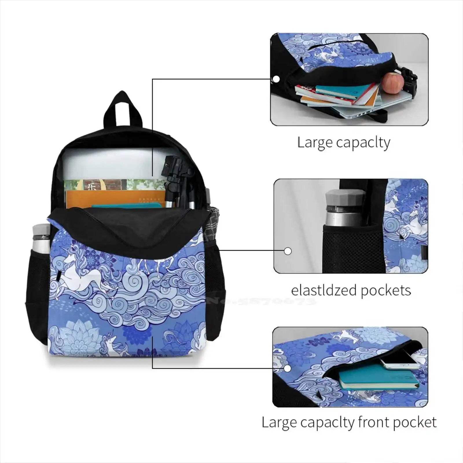 Unicorn Patterns Backpack Schoolbag Zipper Pouch