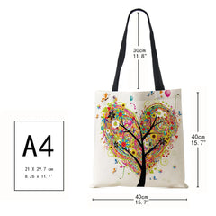 Wishing Girl Print Linen Reusable Shopping Bags Women Large Tote Bags Handbags