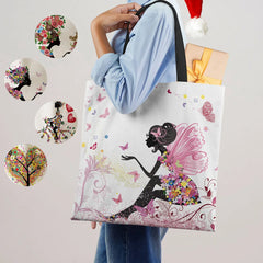 Wishing Girl Print Linen Reusable Shopping Bags Women Large Tote Bags Handbags