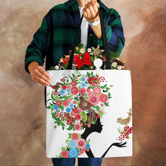 Wishing Girl Print Linen Reusable Shopping Bags Women Large Tote Bags Handbags