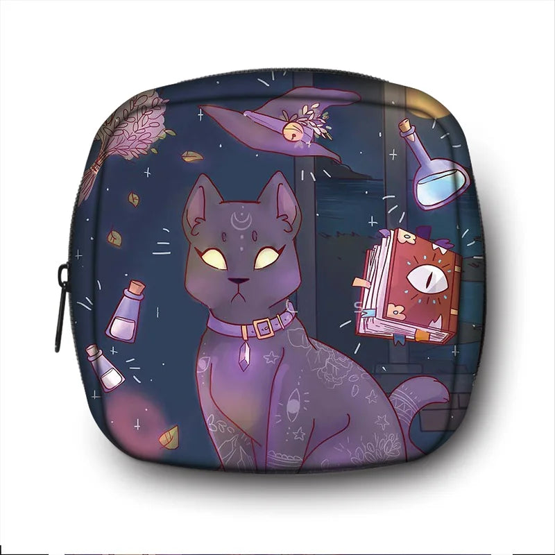 Witch & Cat Print Sanitary Napkin Bag