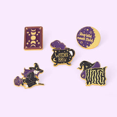 Witch Enamel Pin Tarot Cards Moon Phase Witches Hat Brooch Punk Metal Bag