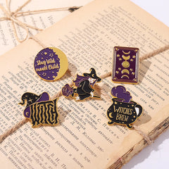 Witch Enamel Pin Tarot Cards Moon Phase Witches Hat Brooch Punk Metal Bag