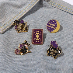 Witch Enamel Pin Tarot Cards Moon Phase Witches Hat Brooch Punk Metal Bag