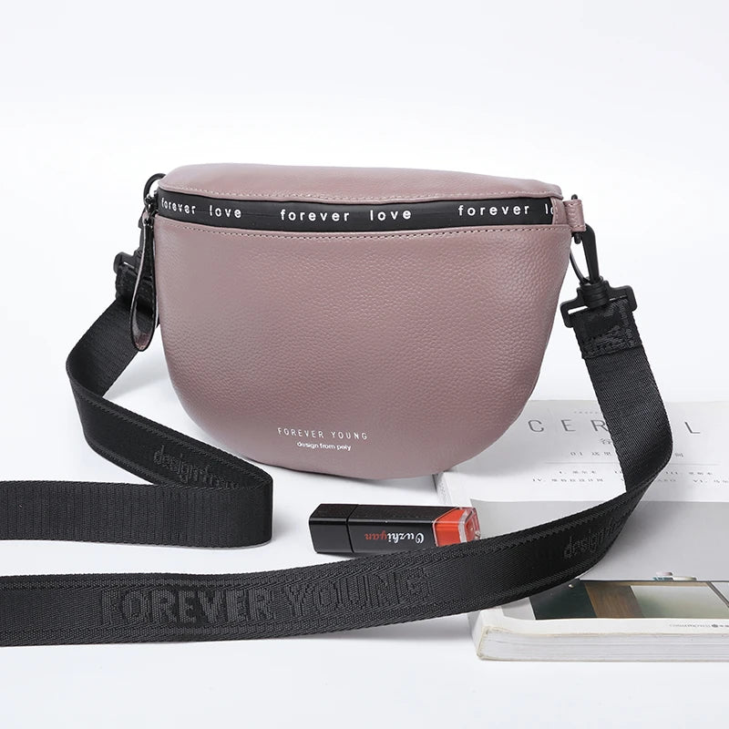 Wmnuo Leather Waist Bags Women Letter Half Moon Chest Bag