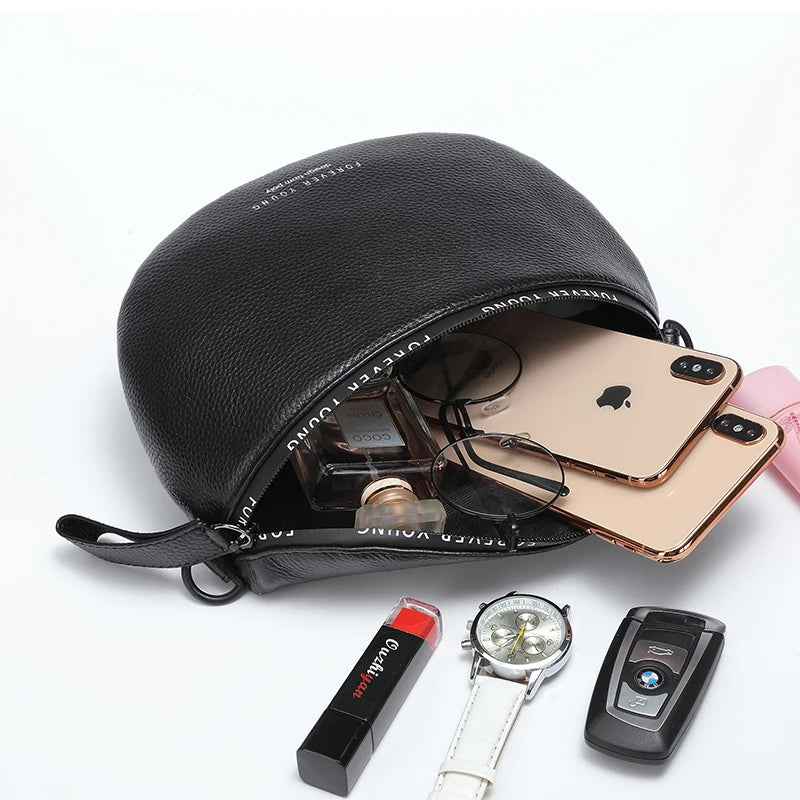 Wmnuo Leather Waist Bags Women Letter Half Moon Chest Bag