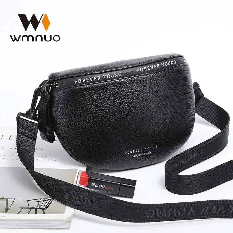 Wmnuo Leather Waist Bags Women Letter Half Moon Chest Bag