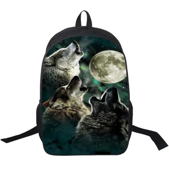 Wolf Husky Printing Backpack Men Women Street Rock Backpack Pug Backpacks