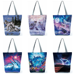 Wolf Printing Totes Women's Bag Big Capacity Shoulder Bag Casual Daily Shopper