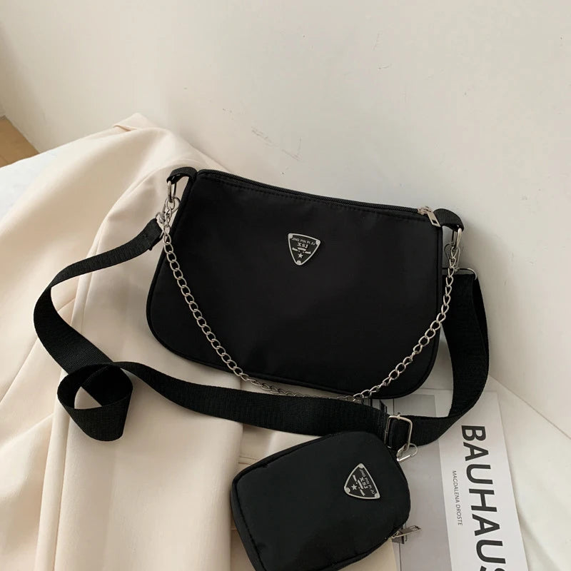 Retro Women Crossbody Bag Chain Shoulder Bag High Square Solid Bag
