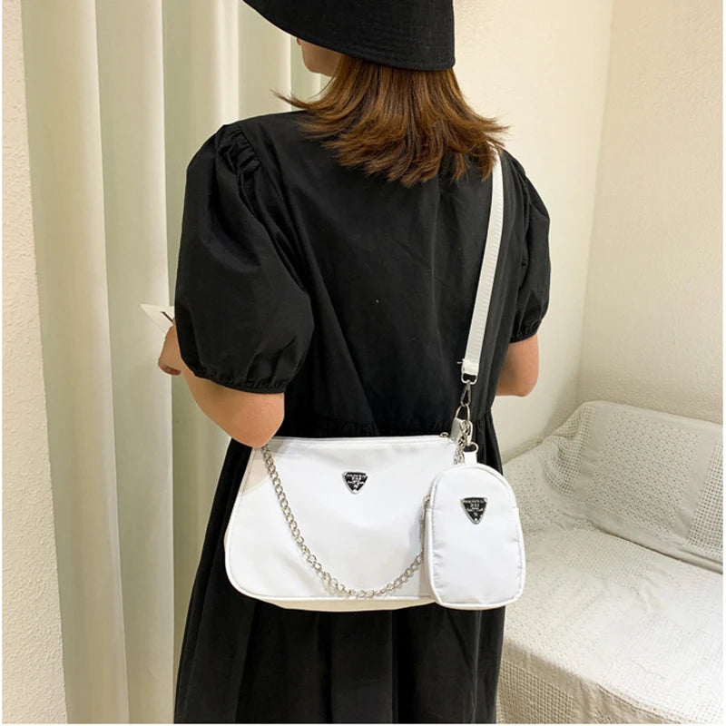 Retro Women Crossbody Bag Chain Shoulder Bag High Square Solid Bag