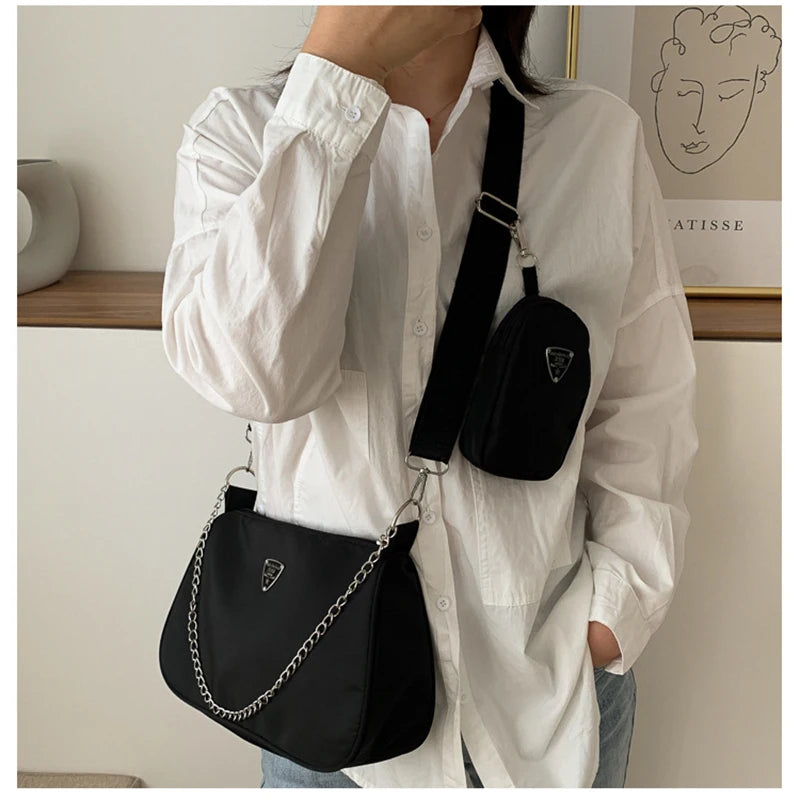 Retro Women Crossbody Bag Chain Shoulder Bag High Square Solid Bag