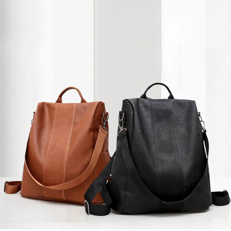 Anti-theft Backpack Bag Casual Dual-use Leather Large Capacity Backpack