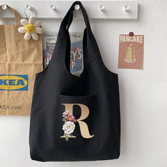 Casual Initial Name Pattern Printing Tote Bag Handbag