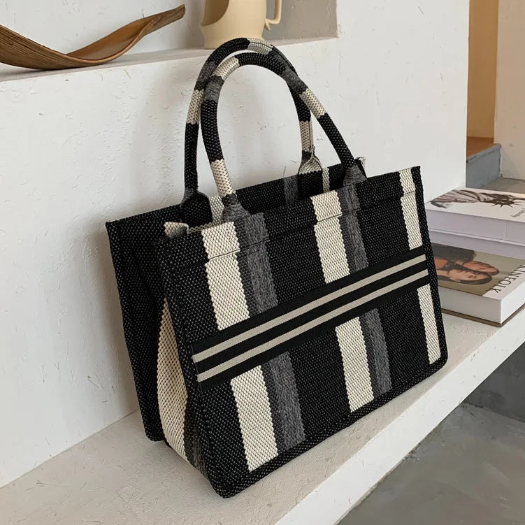 Canvas Shoulder Bag Big Tote Handbag For Woman Matching Weave Handbag