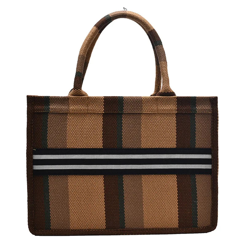 Canvas Shoulder Bag Big Tote Handbag For Woman Matching Weave Handbag