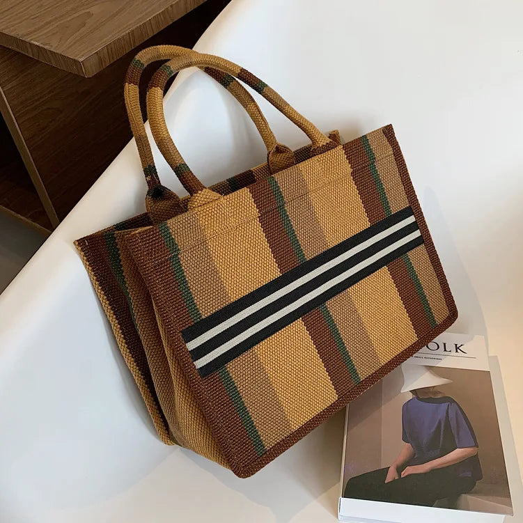 Canvas Shoulder Bag Big Tote Handbag For Woman Matching Weave Handbag