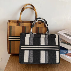 Canvas Shoulder Bag Big Tote Handbag For Woman Matching Weave Handbag