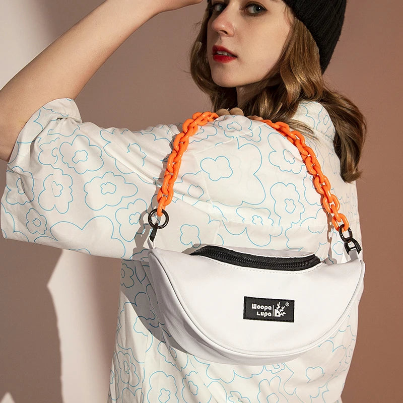 Women Canvas Chest Bags Waist Bag Casual Leather Half Moon Bags