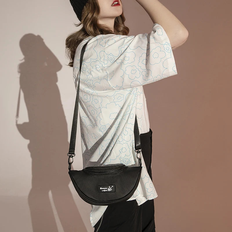 Women Canvas Chest Bags Waist Bag Casual Leather Half Moon Bags