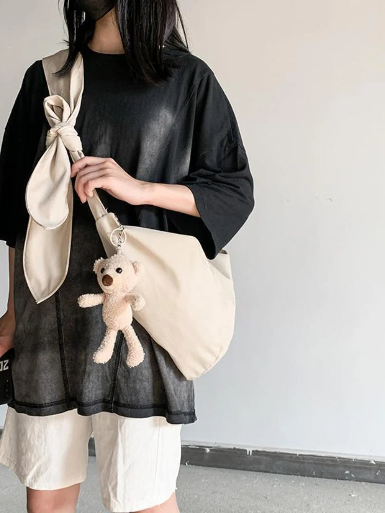 Canvas Dumpling Bag Lace Up Messenger Bag Women's Shoulder Cross Body Bag
