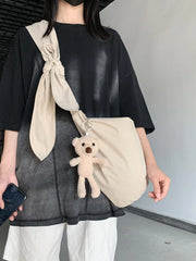 Canvas Dumpling Bag Lace Up Messenger Bag Women's Shoulder Cross Body Bag