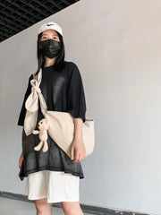 Canvas Dumpling Bag Lace Up Messenger Bag Women's Shoulder Cross Body Bag