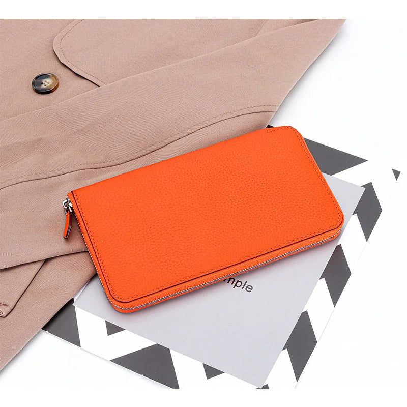 Women's Ultra-thin Leather Zipper Wallet for Mobile Phone