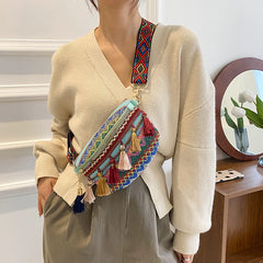 Tassel Large Capacity Crossbody Chest Bag Ethnic Style Waist Bag