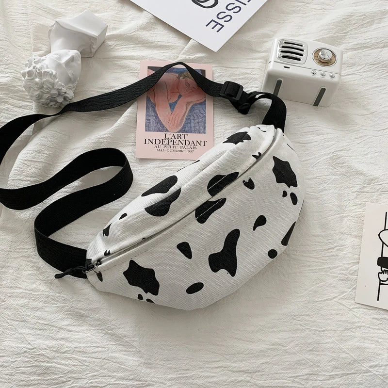 Korean Style Cow Canvas Chest Bag Harajuku Girl Student Messenger Bag