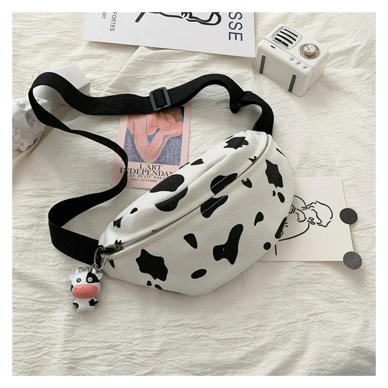 Korean Style Cow Canvas Chest Bag Harajuku Girl Student Messenger Bag