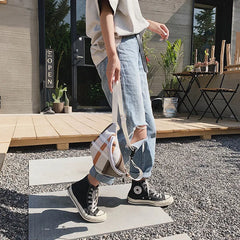Woman Fanny Pack Pu Leather Stripe Waist Packs Hip Bags Women's Waistband