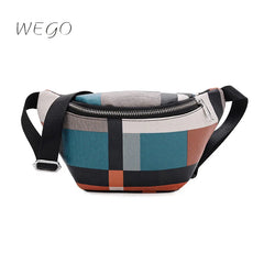 Woman Fanny Pack Pu Leather Stripe Waist Packs Hip Bags Women's Waistband