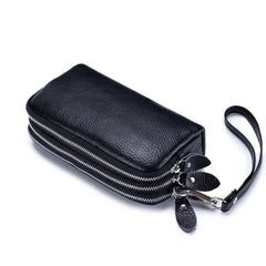 Woman Handbag Wristlet Evening Party Bag Clutch Wallet Three Zipper Cow Leather