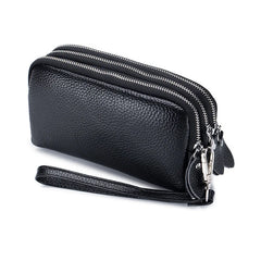 Woman Handbag Wristlet Evening Party Bag Clutch Wallet Three Zipper Cow Leather