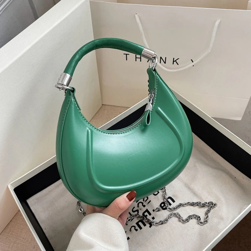 Vintage PU Leather Hobo Bag Chain Crossbody Clutch Purse