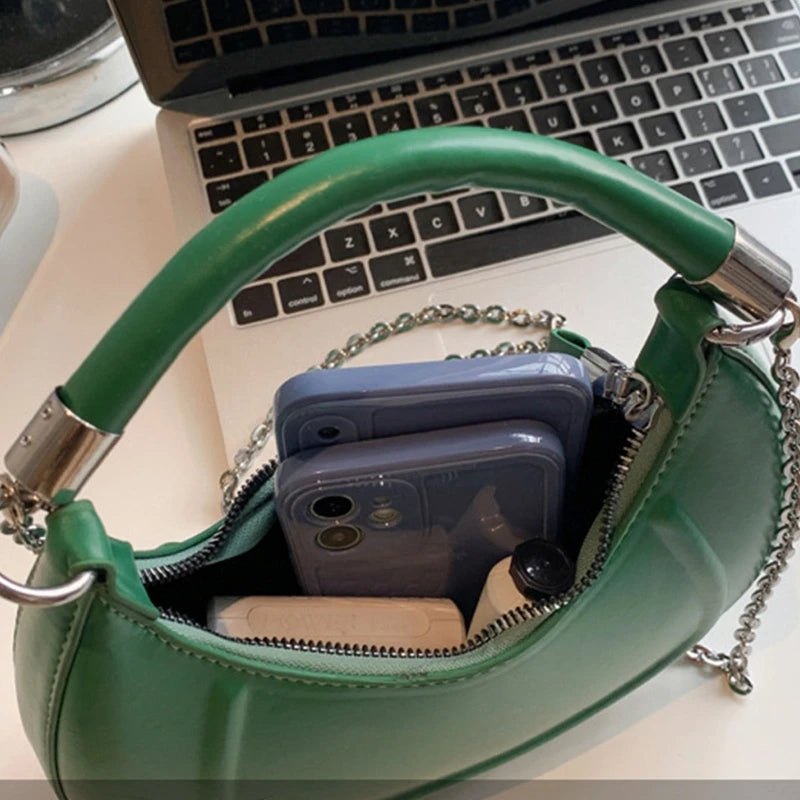 Vintage PU Leather Hobo Bag Chain Crossbody Clutch Purse