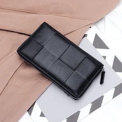 Woven Long Women's Leather Wallet Zipper Handbag