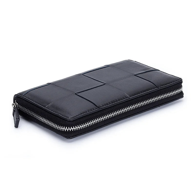 Woven Long Women's Leather Wallet Zipper Handbag
