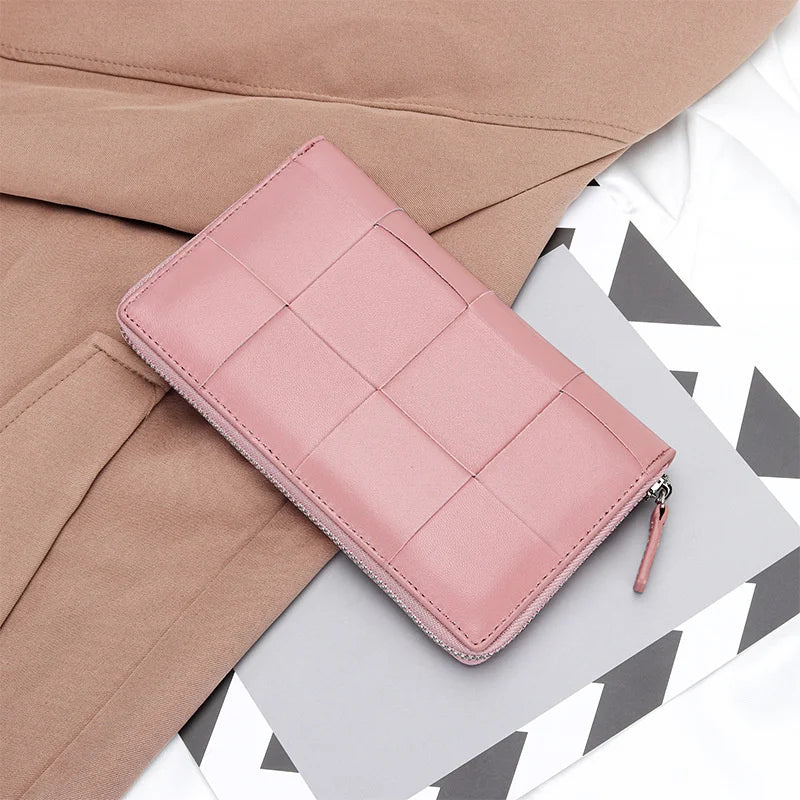 Woven Long Women's Leather Wallet Zipper Handbag